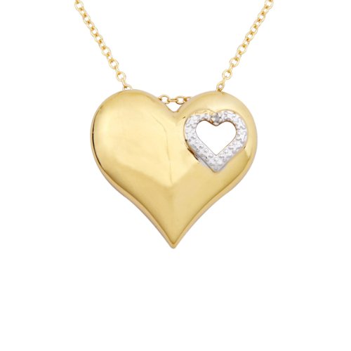 18k Yellow Gold Plated Sterling Silver Diamond Accent Double Heart Pendant Necklace, 18