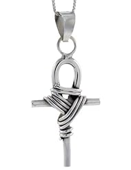 Sterling Silver Wire Wrapped Egyptian Ankh Pendant Handmade, 1 3/4 inch