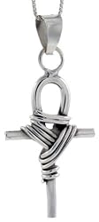 Sterling Silver 1 3/4" Wire Wrapped Ankh Cross Pendant