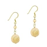 Vermeil (24k Gold over Sterling Silver) Iridescent Genuine Freshwater Cultured Pink Coin Pearl Round Dangle Hook Earrings