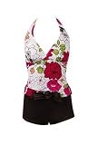 Marina West Two Piece Boyshorts Tankini Swimsuit, Camelia Print with Brown S-xxl