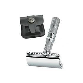 Merkur Travel Razor, Chrome-Plated, in Leather Case