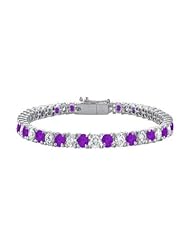 Amethyst and Cubic Zirconia Prong Set 10K White Gold Tennis Bracelet 10.00 CT TGW