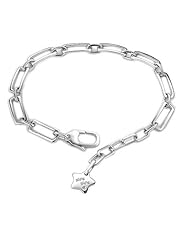 Platinum Plated 925 Sterling Silver Square Anchor Star Charm Bracelet (7")