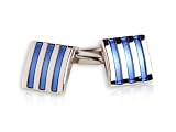 Distinctive 3-Stripe Blue Silver Square Cufflinks with Presentation Box