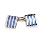Distinctive 3-Stripe Blue Silver Square Cufflinks with Presentation Box