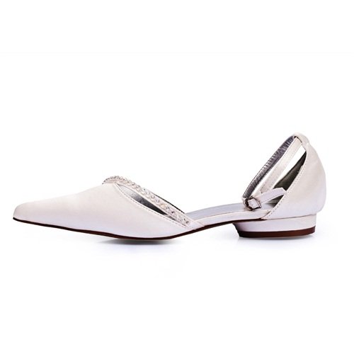 Women's Top Quality Satin Ankle-Straps Upper Low Heel Pumps with Rhinestone Wedding Bridal Shoes