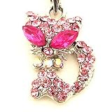Pink Eye cat Cell Phone Charm Strap Rhine Stone