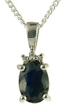 9ct White Gold Sapphire And Diamond Oval Dropper Pendant + 18 Curb