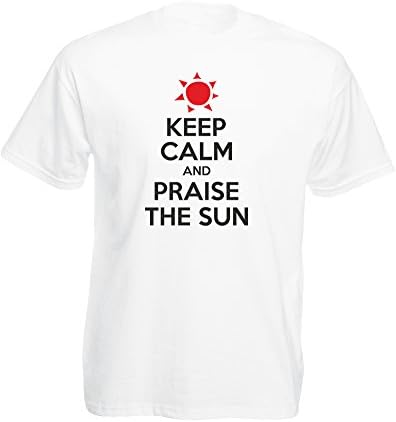 Keep Calm And Praise The Sun, Mens Printed T-Shirt - White/Black/Red L