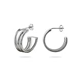 Eve's Addiction Sterling Silver Open Diagonal Hoop Earrings