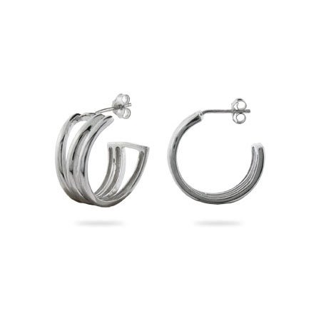 Eve's Addiction Sterling Silver Open Diagonal Hoop Earrings