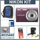 Nikon Coolpix S230 Digital Camera Kit, Plum with 4GB SD Memory Card, Camera Case, Spare EN EL-10 Lithium-Ion Battery, 2 Year Extended Service Coverage, Professional Lens Cleaning Kit