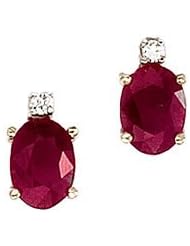14K Yellow Gold Oval Ruby and Diamond Earrings