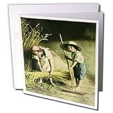 Scenes from the Past Magic Lantern Slides - Kids Raking Hay Hand Colored - Greeting Cards-6 Greeting Cards with envelopes