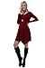 Viishow Women's Scoop-Neck Solid Long-Sleeve Short Straight Dress, 2-Wine Red, Medium