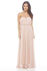 Strapless Chiffon/Polyester Plunging Neck Pleated Maxi Dress 