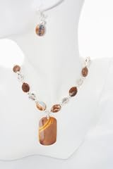 Mufti-Colored Caramel Agate Necklace and Earrings Set