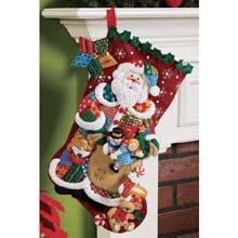 Bucilla 18-Inch Christmas Stocking Felt Applique Kit, Patchwork Santa