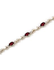 14K White Gold Oval Garnet and Diamond Bracelet