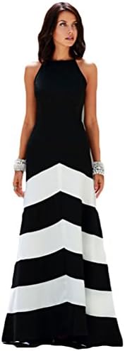 Bluetime Women's Elegant Stripe Sleeveless Coctail Party Long Maxi Halter Dress