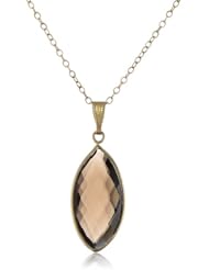 Gold Plated Sterling Silver Chain Pendant Necklace with Smokey Quartz Bezel Marquis and Clasp, 18"