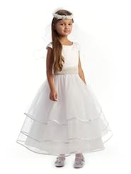 Girls Floor Length Satin/Tulle Lace-Up   Dress With a Sash  and Pearls