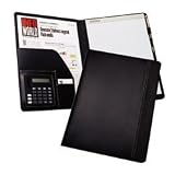 Samsill Pad Holder with Calculator, Leather-Look/Faux Reptile Trim, Storage Pockets, Black (71220)