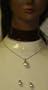 Sterling Silver Plated Medium Chain Necklace with Crystals Laden Ivory Pearl Pendant and Earrings
