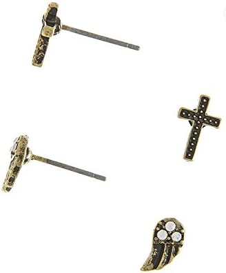 TRENDY FASHION JEWELRY ANTIQUE ANGEL WING CROSS EARRINGS SET BY FASHION DESTINATION | (Antique Gold)