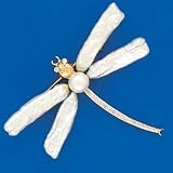 14K Dragonfly Pin With Biwa Pearls, D.05, H 1 3/4
