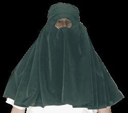 Burka, Enlightenment Version for Western Minds. This Quality Garmet Is Made in the Usa. It's Shoulder Length Design, Adjustable Head-size, and Vent Flap Make It Comfortable and Convenient. Wear It with Your Favorite Floor Length Black Gown, or a Mini-skirt. in Addition to Advancing Mid-evil Lifestyles, Our Burkas Have Been Used for Court Presentations, Voting in Canada, Avoiding Traffic Tickets, Theatre Presentations and Strip Shows. Capture the Essense of Enslavement in Moderate Comfort.