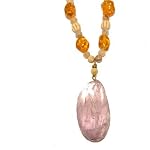Agate Necklace 06 Pendant Calcite Amethyst Amber Beaded Purple Yellow 16