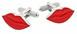 Rhodium plated and enamel Smoochy Lips cufflinks with presentation box