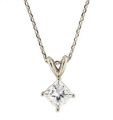 Platinum Princess Cut Diamond Solitaire Pendant (1ct , G-H, VS2)