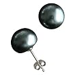 Enhanced Black 10-11mm AAAA Cultured Pearl Platinum Overlay CAREFREE Sterling Silver Stud Earrings (LS1B)