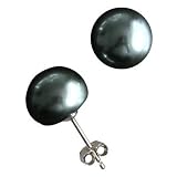 Enhanced Black 10-11mm AAAA Cultured Pearl CAREFREE Sterling Silver Stud Earrings (LS1B)