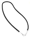 Sterling Silver Black Leather 18" Cord Chain Necklace