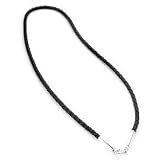Sterling Silver Black Leather 16