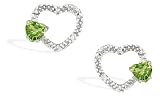 14K White Gold Genuine Heart Peridot and Diamond Earrings