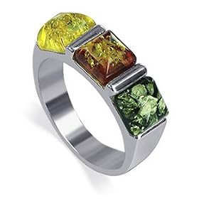 Multicolor Baltic Amber Band .925 Sterling Silver Ring by 