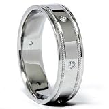 Mens 10K White Gold .18CT SI Diamond 6MM High Polished Wedding Ring Band Size 9
