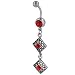 pug40  - Belly Navel Rings Red Crystal With Square Filigree
