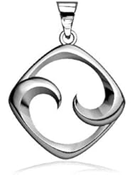 Large Diamond Shape Maori Koru New Beginning Charm with Two Fernlings,28mm in Sterling Silver