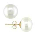 9-10mm Cultured Freshwater Button Pearls, 14K Yellow Gold Earrings