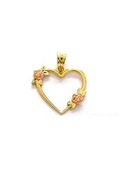 14k Real Yellow Rose Gold Open Heart Flower Charm Pendant