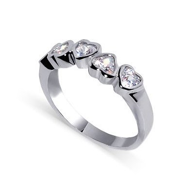 Nickel Free Tarnish Free Rodium Plated Sterling Silver Hearts Shaped Clear Cubic Zirconia Band Ring Size 5