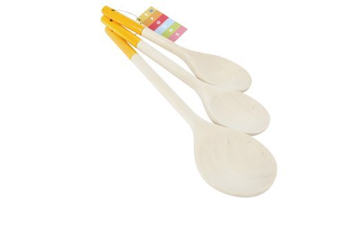 T&G Spoons with Yellow Coloured End in Birch Wood, Set of Three
