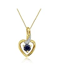 10K Yellow Gold Round Sapphire and Diamond Heart Pendant