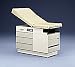 Medline General Purpose Exam Table - General Purpose Exam Table With Pelvic Tilt, Warmer Drawer and Seamless Vacuum-Formed Top* With a warranty that beats the industry standard by three years and a multitude of quality features, this table is an unbeatable value and a smart choice in patient care. Features include: One-piece upholstered top promotes quick, efficient cleaning after each patient. Steel frame for added strength. Multi-position stirrups adjust to wide and extra-wide angles for optimum patient comfort, while the pull-out step with slip-resistant tread provides additional safety. Independent operation of extra-wide leg extension and irrigation basin allows for quick transition during procedures and five large storage drawers keep supplies conveniently located (drawers will be on the patient's right side unless otherwise specified). UL listed, hospital-grade, dual electrical outlets located on front side of table offer easy access and the circuit breaker system activates if power is interrupted. Paper roll holder accommodates 18'-21' paper. Back adjustment: horizontal to 90?. Height: 32'; length 54' e Colors are subject to change without notification. Vinyl used on the exam tables is manufactured to be sulfide stain, mold, mildew and oil resistant. For disinfection, use a 10% bleach solution or rubbing alcohol. Color options have been reproduced as faithfully as printing processes allow. Shown with a Cream White base, Beige drawer front and Fawn vinyl (MDR741700) Choose from Vinyl Color Options : Windsor Wine, Cambridge Blue, Black, Emerald, Ninja, Smoke, Fawn, Mountain Violet, and Earthen Brown. Base Colors For Exam Tables: Cream Base, Beige Drawers. Drawer Front Colors for Exam Tables: Pearl Grey Base, Grey Drawers. *When ordering, please specify base, drawer front, and vinyl color selections. Product photo may not exactly match the product offered for sale. Please refer to the product description.
